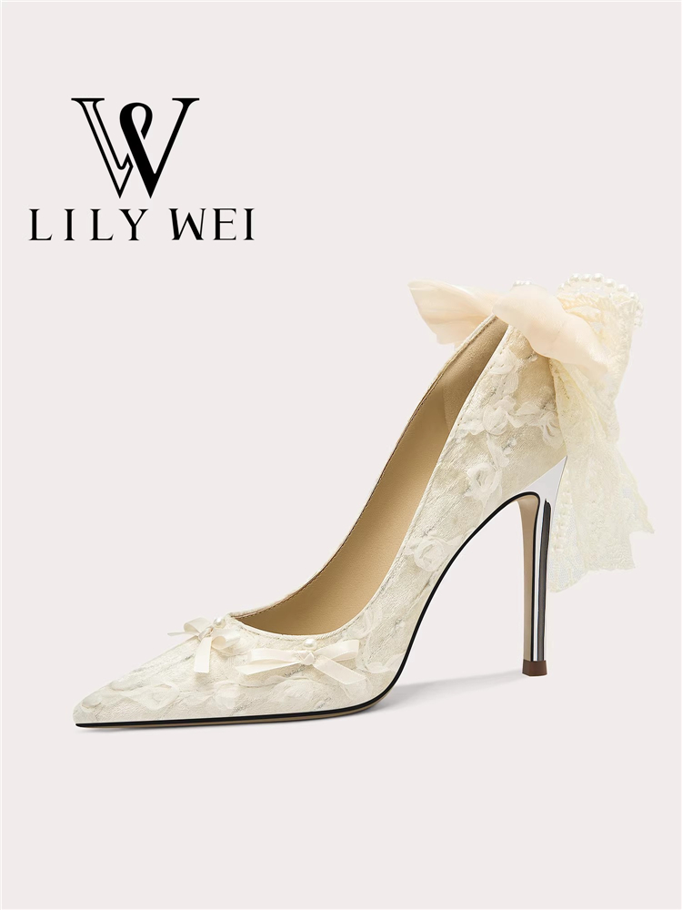 Women'S Fashion Shoes - Spring new pointed suede bow pearl