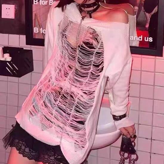 Off Shoulder Top - Girl Harajuku Spicy Y2k Millennium Punk