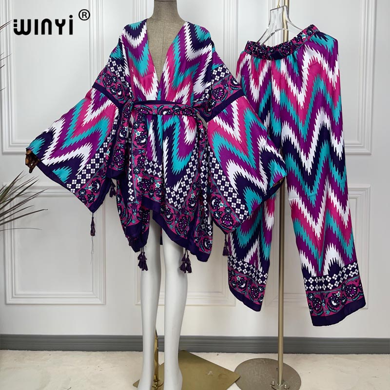 Women'S Fashion Kimono - WINYI two-piece suit kimono straight leg