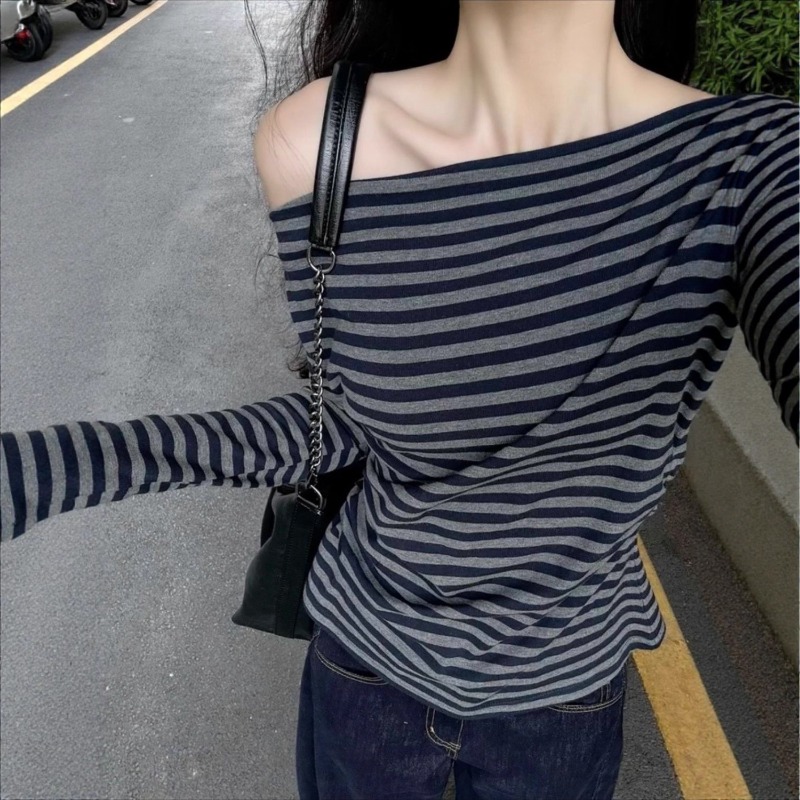Women Vintage Striped Off Shou - Off Shoulder Top review and price