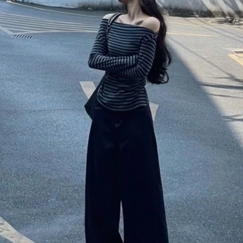 Women Vintage Striped Off Shou - Off Shoulder Top review and price